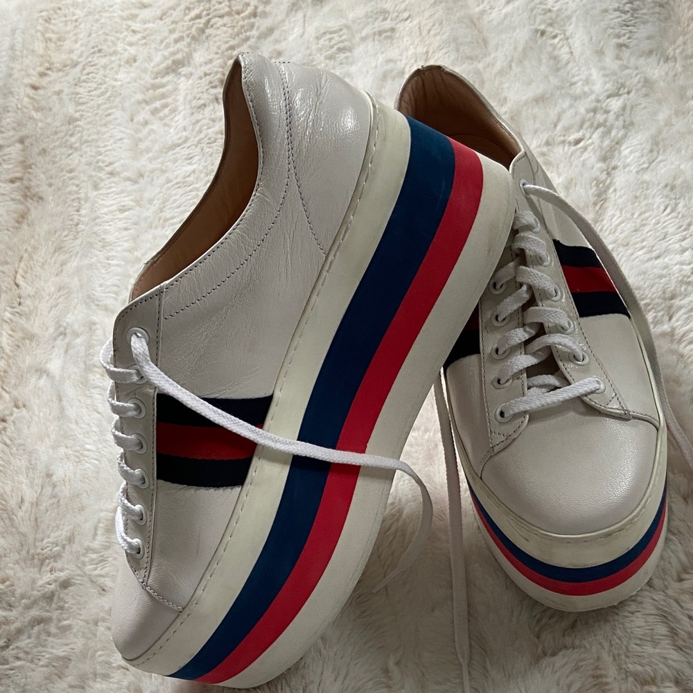 Gucci White Platform Sneakers with Red & Blue Stripe 9/9.5 US Women’s - Picture 10 of 10